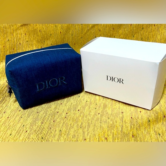 CHRISTIAN DIOR DENIM BLUE MAKEUP POUCH WITH BOX. NWOT. No call outs. - Picture 1 of 8